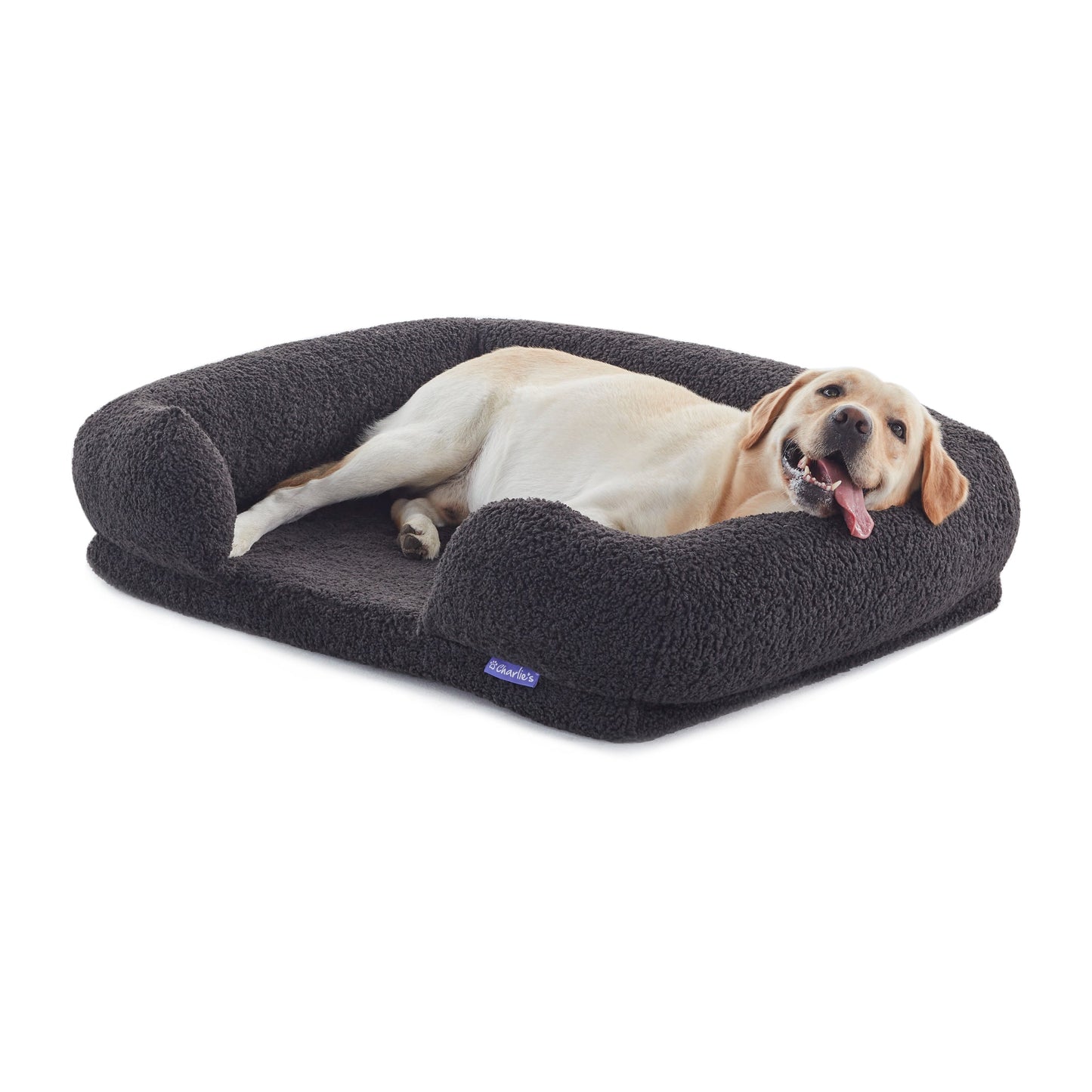 Rynx | Teddy Fleece Memory Foam Sofa Pet Bed with Bolster - Coal