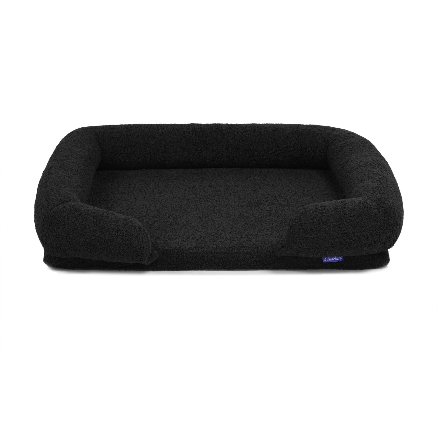 Rynx | Teddy Fleece Memory Foam Sofa Pet Bed with Bolster - Coal