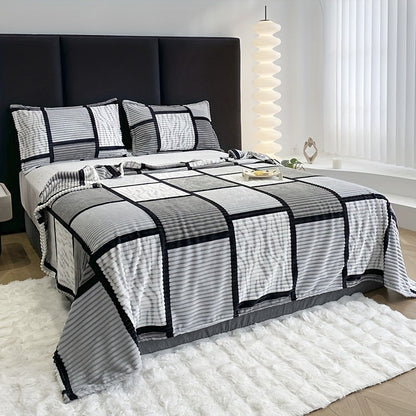 Rynx | Ultra soft plush blanket with square stripe print - Perfect for living room, bed, office, and camping decor - Machine washable, comfort for all seasons