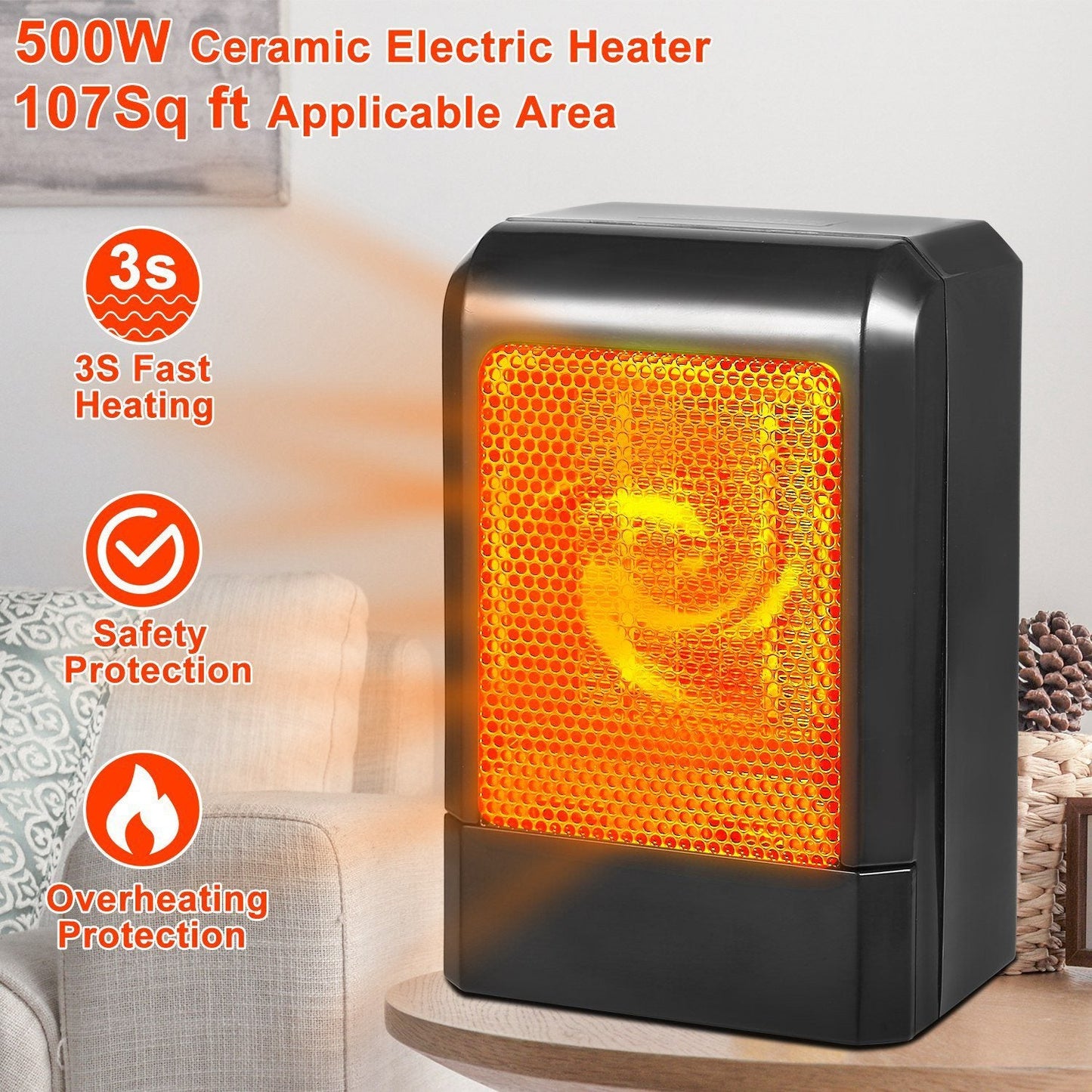 Rynx | 500W Ceramic Portable Electric Heater