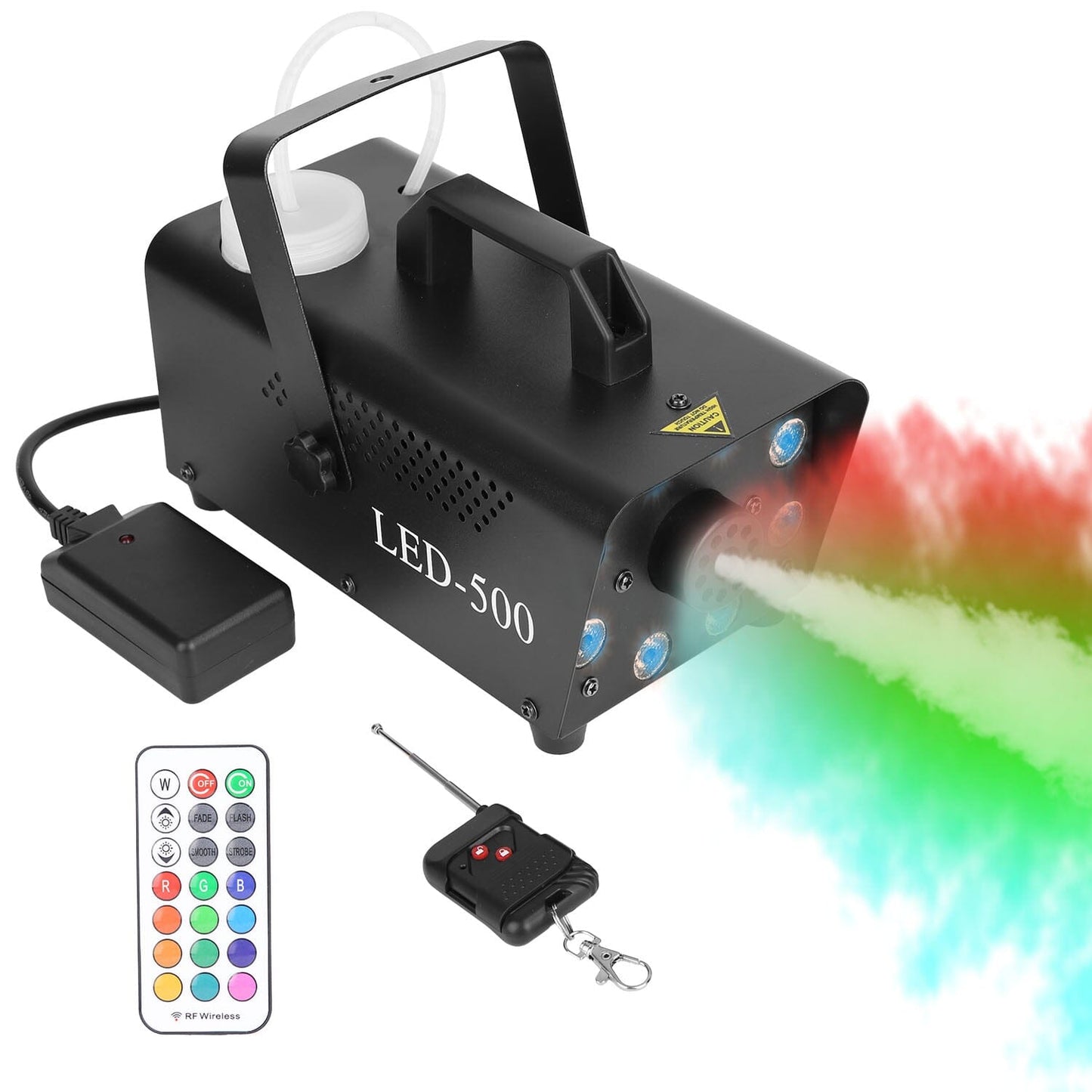 Rynx | 500W Fog Enhancer 2000CFM Colorful Fog Machine with 8-Piece LED 5 Light Effects 3-Level Brightness