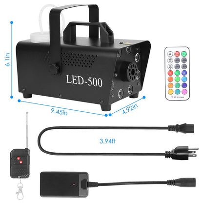 Rynx | 500W Fog Enhancer 2000CFM Colorful Fog Machine with 8-Piece LED 5 Light Effects 3-Level Brightness