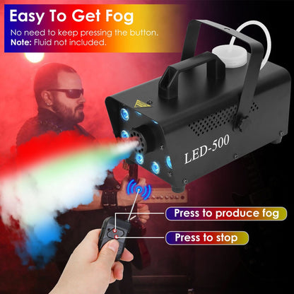 Rynx | 500W Fog Enhancer 2000CFM Colorful Fog Machine with 8-Piece LED 5 Light Effects 3-Level Brightness