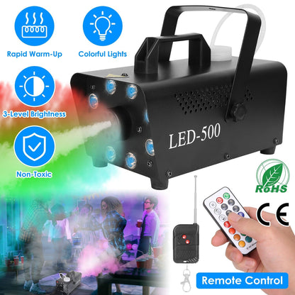 Rynx | 500W Fog Enhancer 2000CFM Colorful Fog Machine with 8-Piece LED 5 Light Effects 3-Level Brightness
