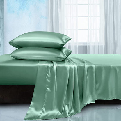 Rynx | Soft Silk Satin Sheet Set, Luxury Bedding Set (1 Satin Fitted Sheet with Elastic, 1 Satin Flat Sheet, 2 Satin Pillowcases (Twin/1 Pillowcase)