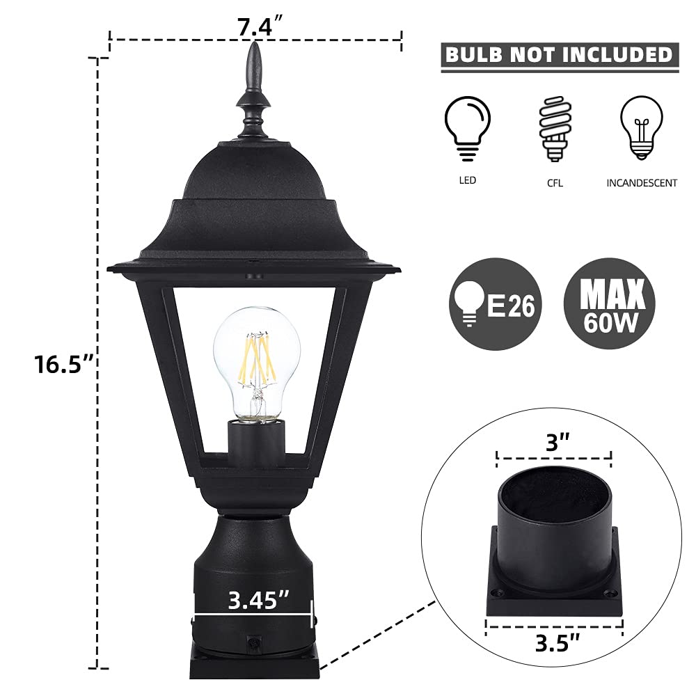 Rynx | Windben Matt Black Outdoor Post Light Fixture, Aluminum Lantern For Gardens, Yards, And Entrances