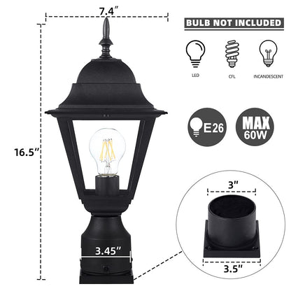 Rynx | Windben Matt Black Outdoor Post Light Fixture, Aluminum Lantern For Gardens, Yards, And Entrances