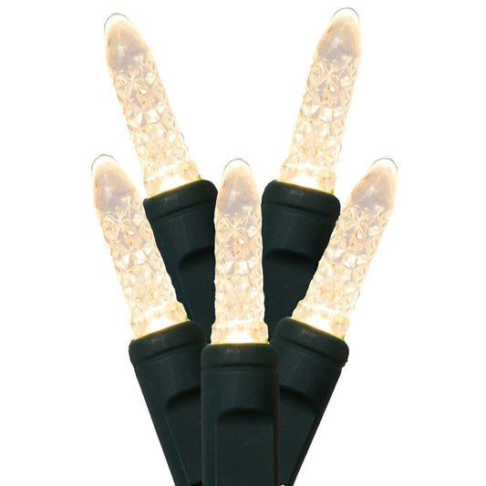 Rynx | Vickerman 70 Warm White M5 Faceted LED Lights on Green Wire, 4" Spacing X 24' Long Light String.
