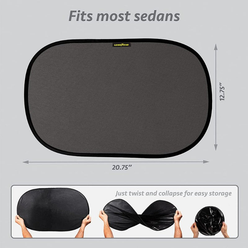 Rynx | Goodyear 4-pack Self-adhesive Car Window Shades with Double-layered Design for Maximum Sun Protection and Visibility