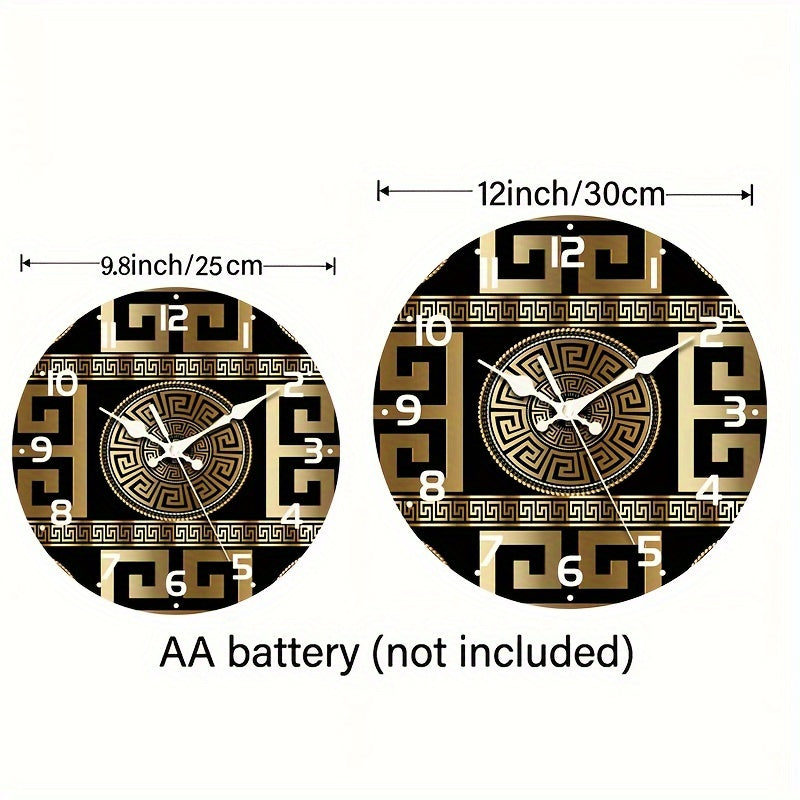 Rynx | Silent Non-Ticking Wooden Wall Clock - Greek Key Design, Quartz Mechanism