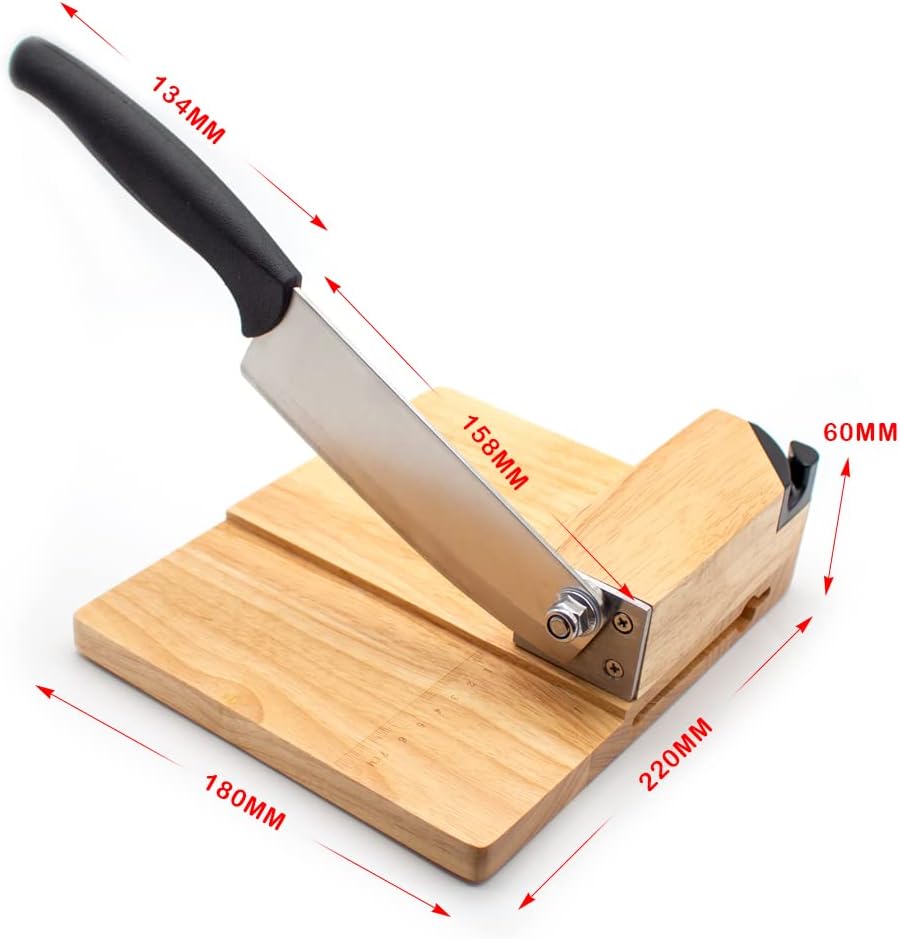 Rynx | Manual Guillotine Beef Jerky Cutter – Stainless Steel Cutting Knife with Oak Board, Bread & Meat Knife