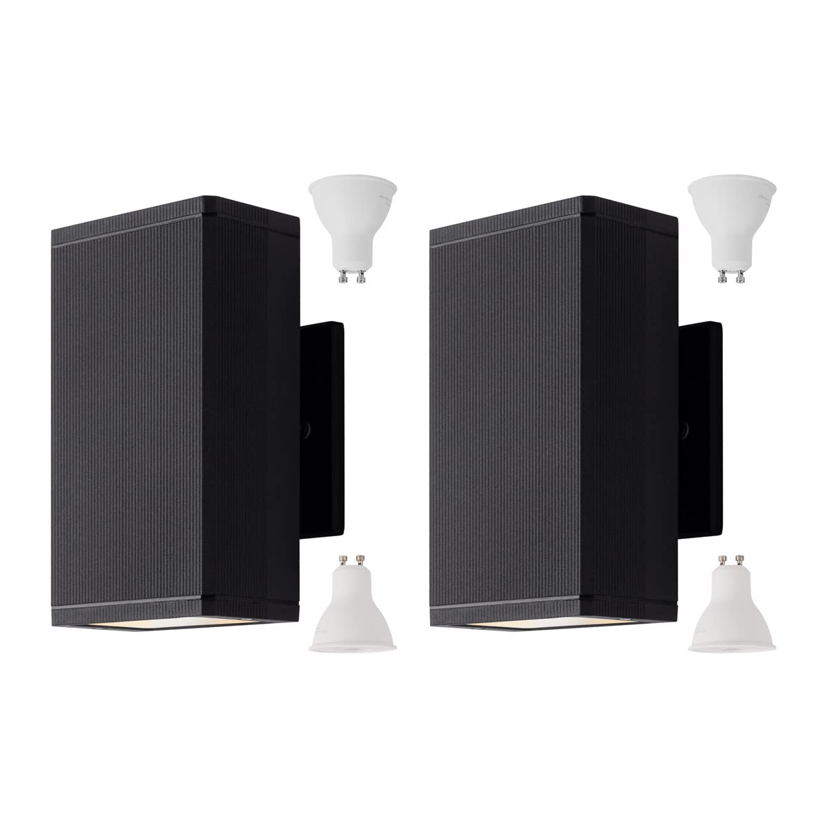 Rynx | Mirrea 8In Matte Black Outdoor Patio Light - 2 Pack, Led Gu10 Wall Lamp, Aluminum Up/Down Lighting