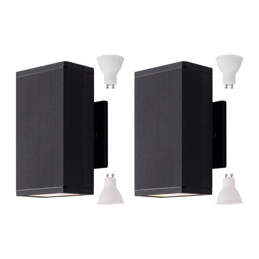 Rynx | Mirrea 8In Matte Black Outdoor Patio Light - 2 Pack, Led Gu10 Wall Lamp, Aluminum Up/Down Lighting