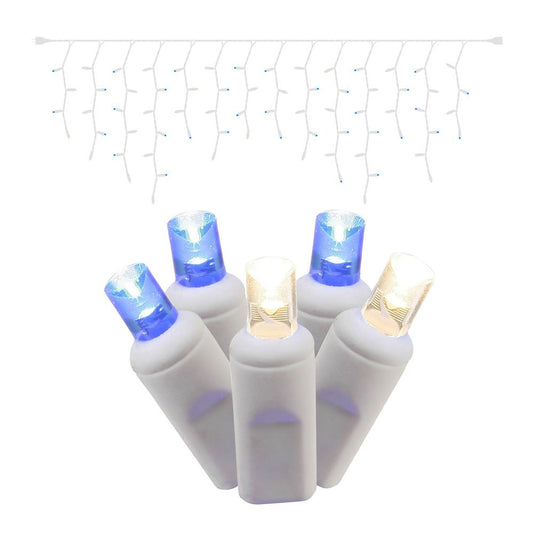 Rynx | Vickerman 70 Light Blue And Warm White Wide Angle Led Icicle Light Set On White Wire