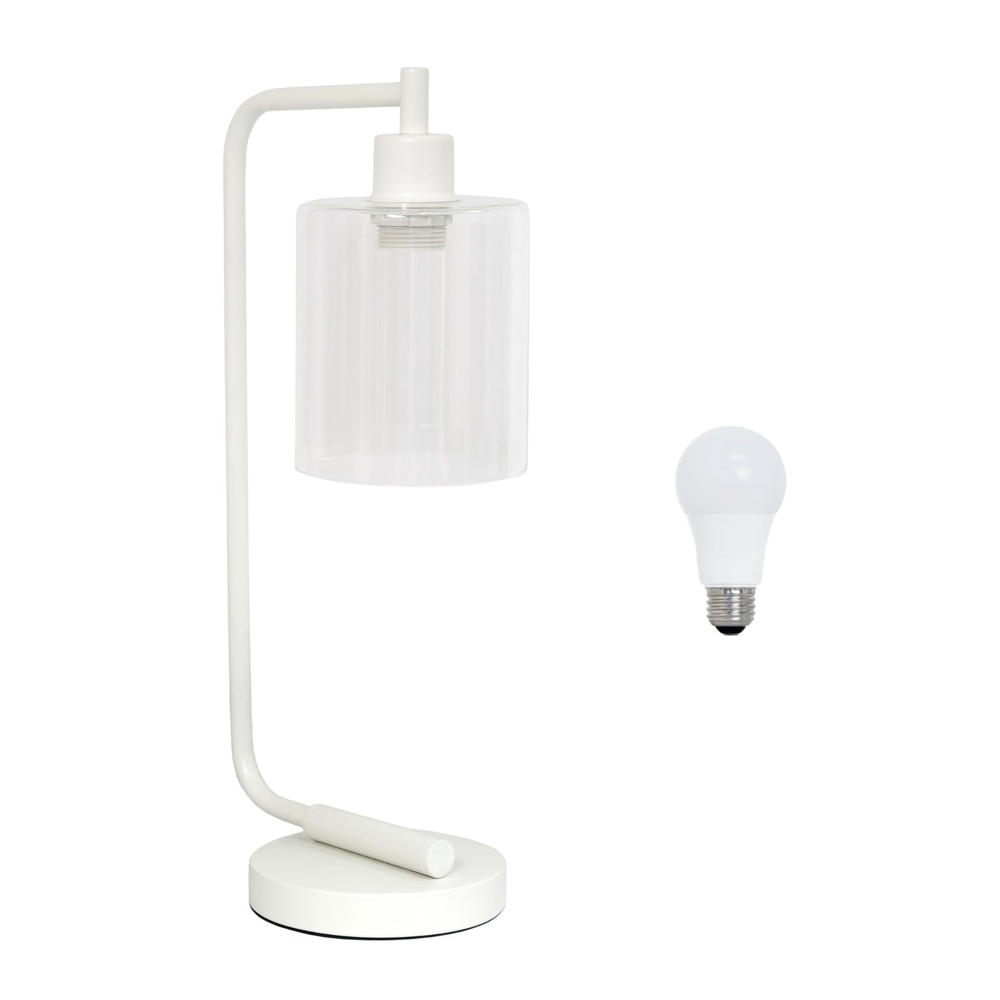 Rynx | Simple design Ld1036-Wht-Lb 18.8" Industrial Bronson Antique Style Iron Lantern Desk Lamp with Glass Shade for Home Decor, Office, Living Room, Bedroom, White, with Fat Led Light Bulb Included