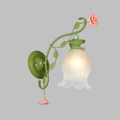 Rynx | Countryside Rose Wall Lamp 1 Head Metal Wall Fixture Lighting in White/Green for Bedroom