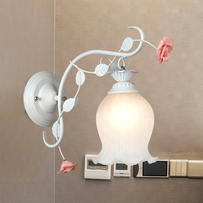 Rynx | Countryside Rose Wall Lamp 1 Head Metal Wall Fixture Lighting in White/Green for Bedroom