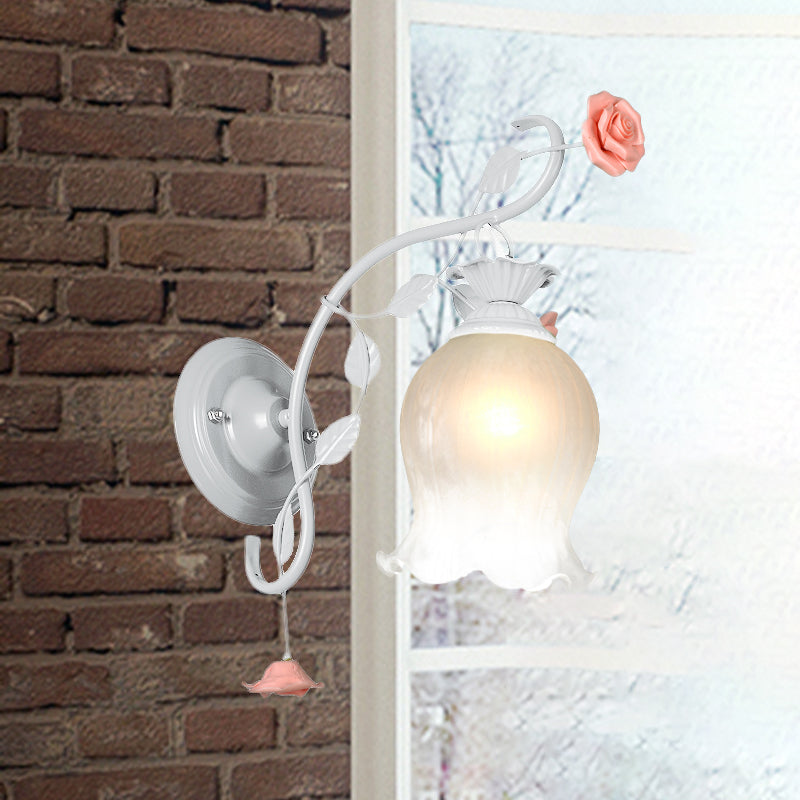 Rynx | Countryside Rose Wall Lamp 1 Head Metal Wall Fixture Lighting in White/Green for Bedroom