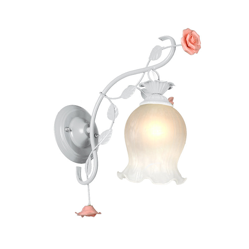Rynx | Countryside Rose Wall Lamp 1 Head Metal Wall Fixture Lighting in White/Green for Bedroom