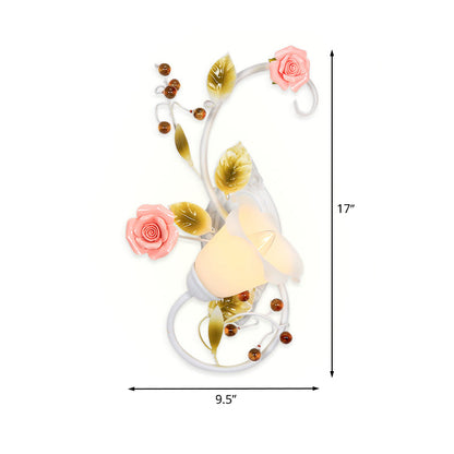 Rynx | Country curved arm wall lamp 1 bulb metal roses wall lighting in white for living room, left/right