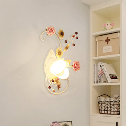 Rynx | Country curved arm wall lamp 1 bulb metal roses wall lighting in white for living room, left/right