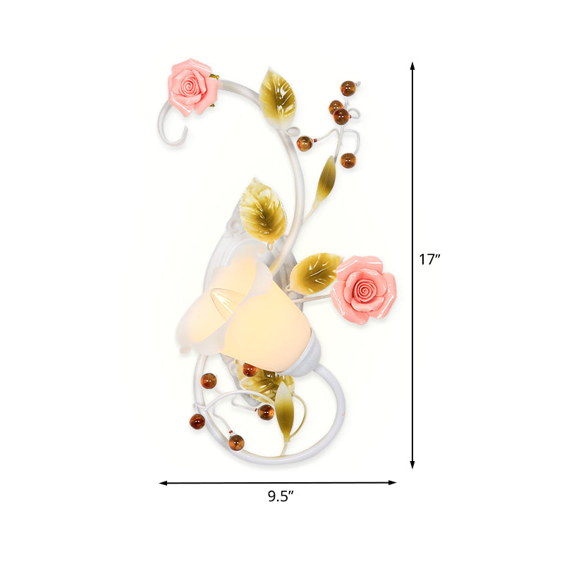 Rynx | Country curved arm wall lamp 1 bulb metal roses wall lighting in white for living room, left/right