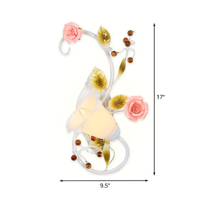 Rynx | Country curved arm wall lamp 1 bulb metal roses wall lighting in white for living room, left/right