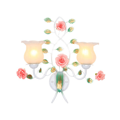 Rynx | 1/2 Bulbs Metal Wall Lamp Pastoral White Flower Living Room Wall Mounted Lighting