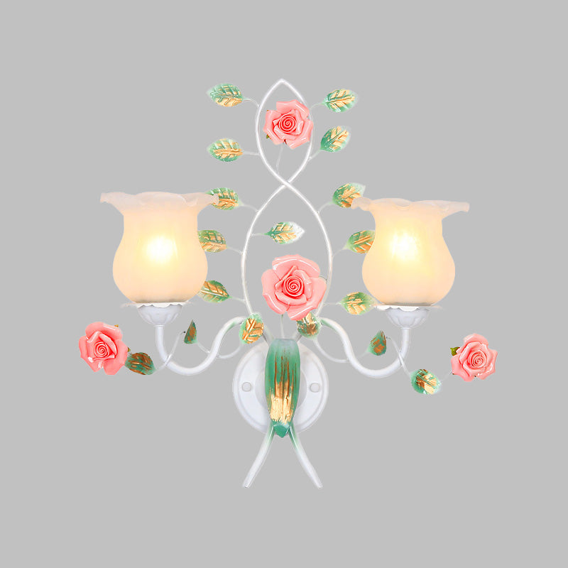 Rynx | 1/2 Bulbs Metal Wall Lamp Pastoral White Flower Living Room Wall Mounted Lighting