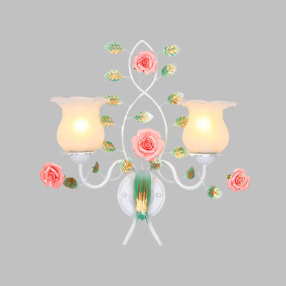 Rynx | 1/2 Bulbs Metal Wall Lamp Pastoral White Flower Living Room Wall Mounted Lighting