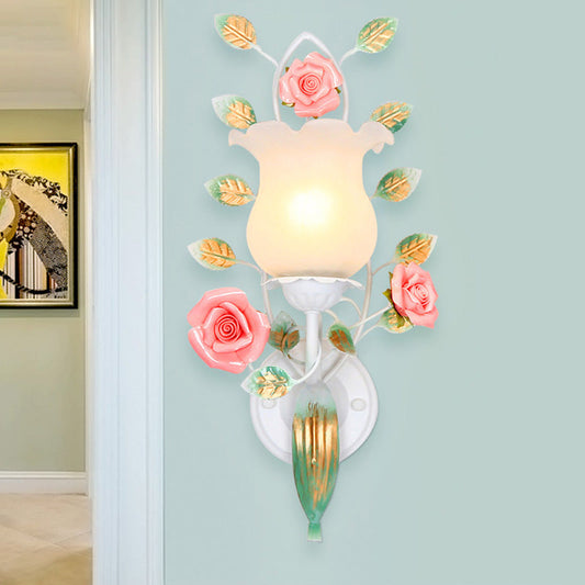 Rynx | 1/2 Bulbs Metal Wall Lamp Pastoral White Flower Living Room Wall Mounted Lighting