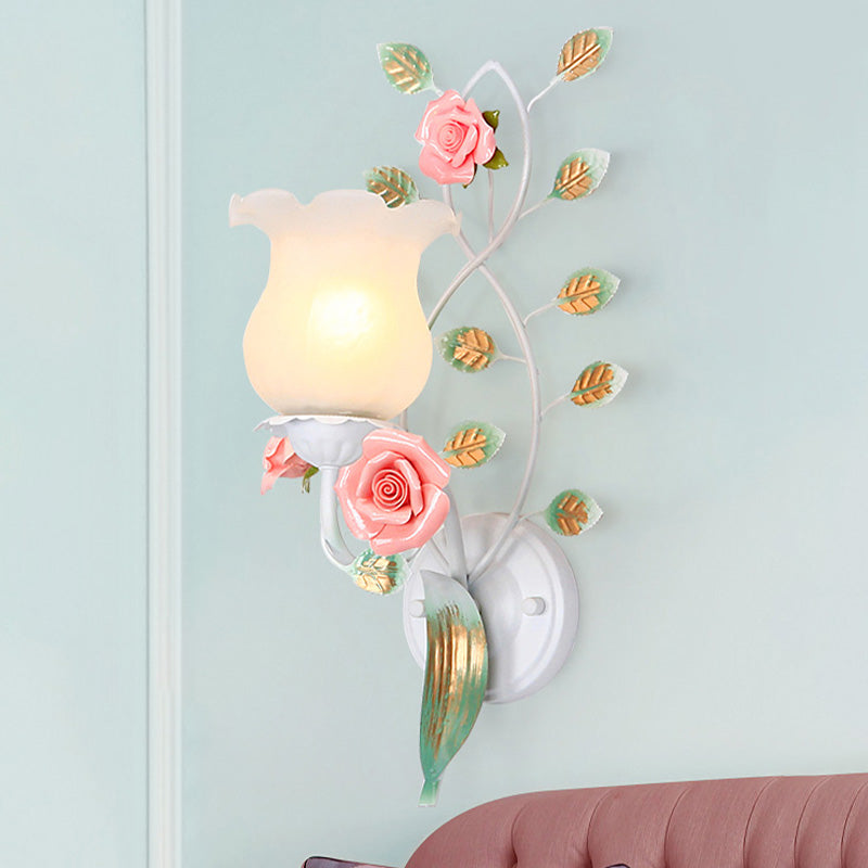 Rynx | 1/2 Bulbs Metal Wall Lamp Pastoral White Flower Living Room Wall Mounted Lighting