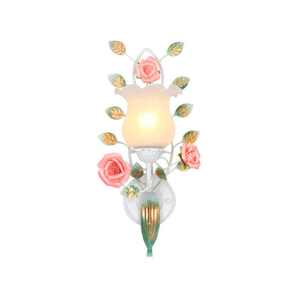 Rynx | 1/2 Bulbs Metal Wall Lamp Pastoral White Flower Living Room Wall Mounted Lighting