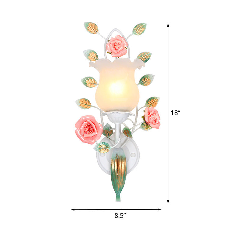 Rynx | 1/2 Bulbs Metal Wall Lamp Pastoral White Flower Living Room Wall Mounted Lighting