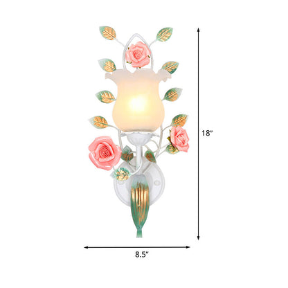 Rynx | 1/2 Bulbs Metal Wall Lamp Pastoral White Flower Living Room Wall Mounted Lighting