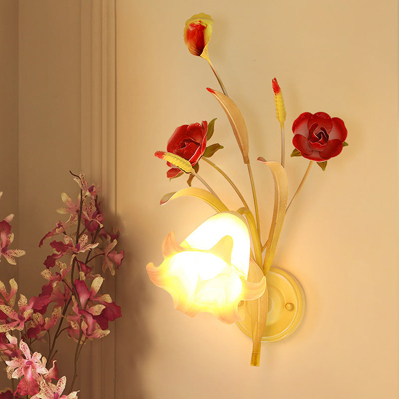 Rynx | Pastoral Rose Wall Light Sconces 1/2 Lamps Metal Wall Lamp Fixture in White for Bedroom