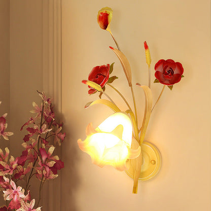 Rynx | Pastoral Rose Wall Light Sconces 1/2 Lamps Metal Wall Lamp Fixture in White for Bedroom