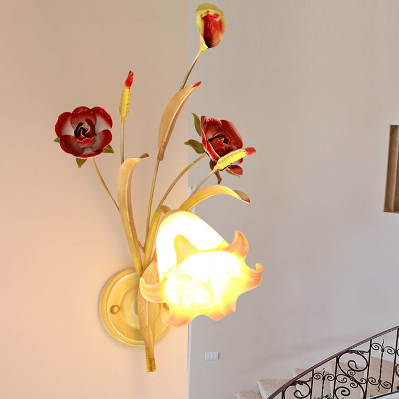 Rynx | Pastoral Rose Wall Light Sconces 1/2 Lamps Metal Wall Lamp Fixture in White for Bedroom