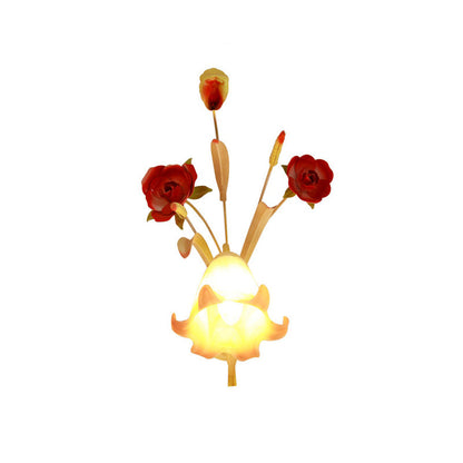 Rynx | Pastoral Rose Wall Light Sconces 1/2 Lamps Metal Wall Lamp Fixture in White for Bedroom