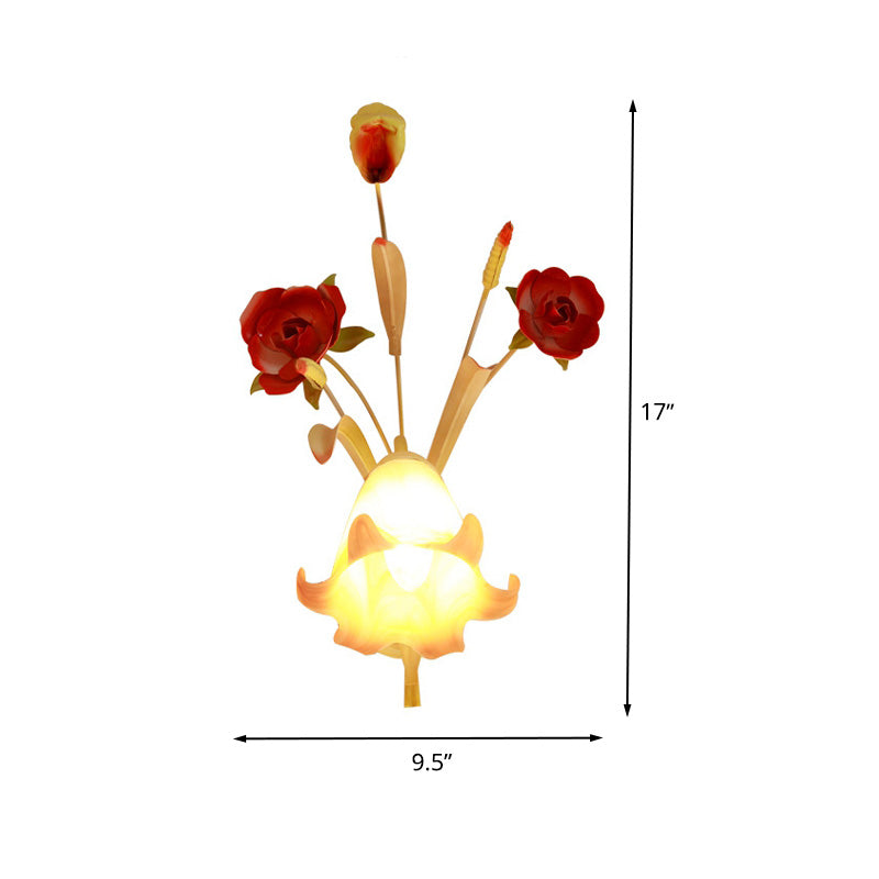 Rynx | Pastoral Rose Wall Light Sconces 1/2 Lamps Metal Wall Lamp Fixture in White for Bedroom