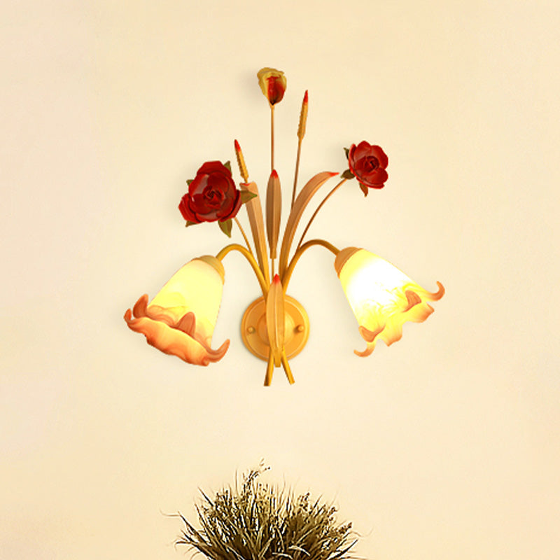 Rynx | Pastoral Rose Wall Light Sconces 1/2 Lamps Metal Wall Lamp Fixture in White for Bedroom