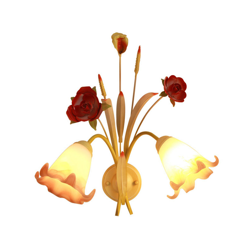 Rynx | Pastoral Rose Wall Light Sconces 1/2 Lamps Metal Wall Lamp Fixture in White for Bedroom