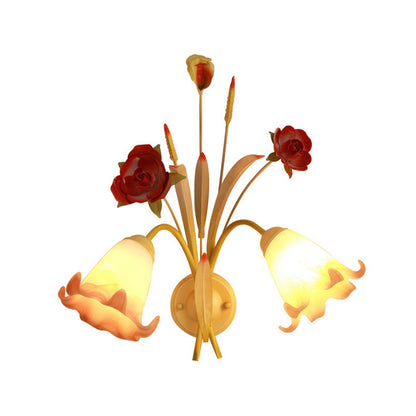 Rynx | Pastoral Rose Wall Light Sconces 1/2 Lamps Metal Wall Lamp Fixture in White for Bedroom