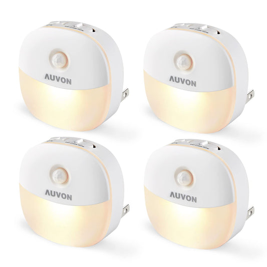 Rynx | Auvon Plug In Night Light With Motion Sensor And Dusk To Dawn Sensor, Mini Warm White Led Night Light With 1-50 Lm Adjustable Brightness For Bathroom, Hallway, Stairs, Bedroom, Kitchen, 4 Packs
