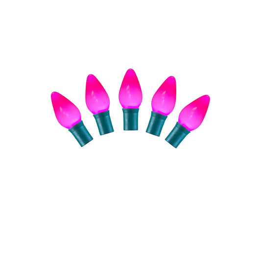Rynx | Vickerman 25 Pink Ceramic C7 Led Lights On Green Wire, 16' Christmas Simple Shaped Light Glittering