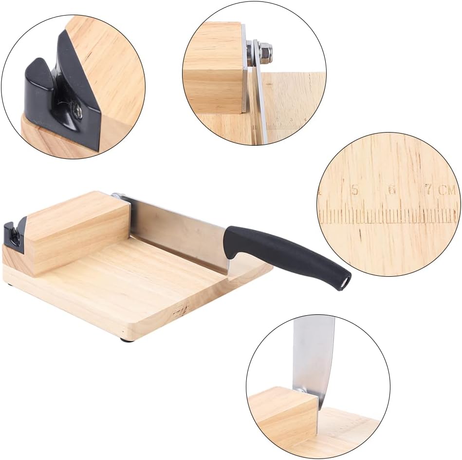 Rynx | Manual Guillotine Beef Jerky Cutter – Stainless Steel Cutting Knife with Oak Board, Bread & Meat Knife