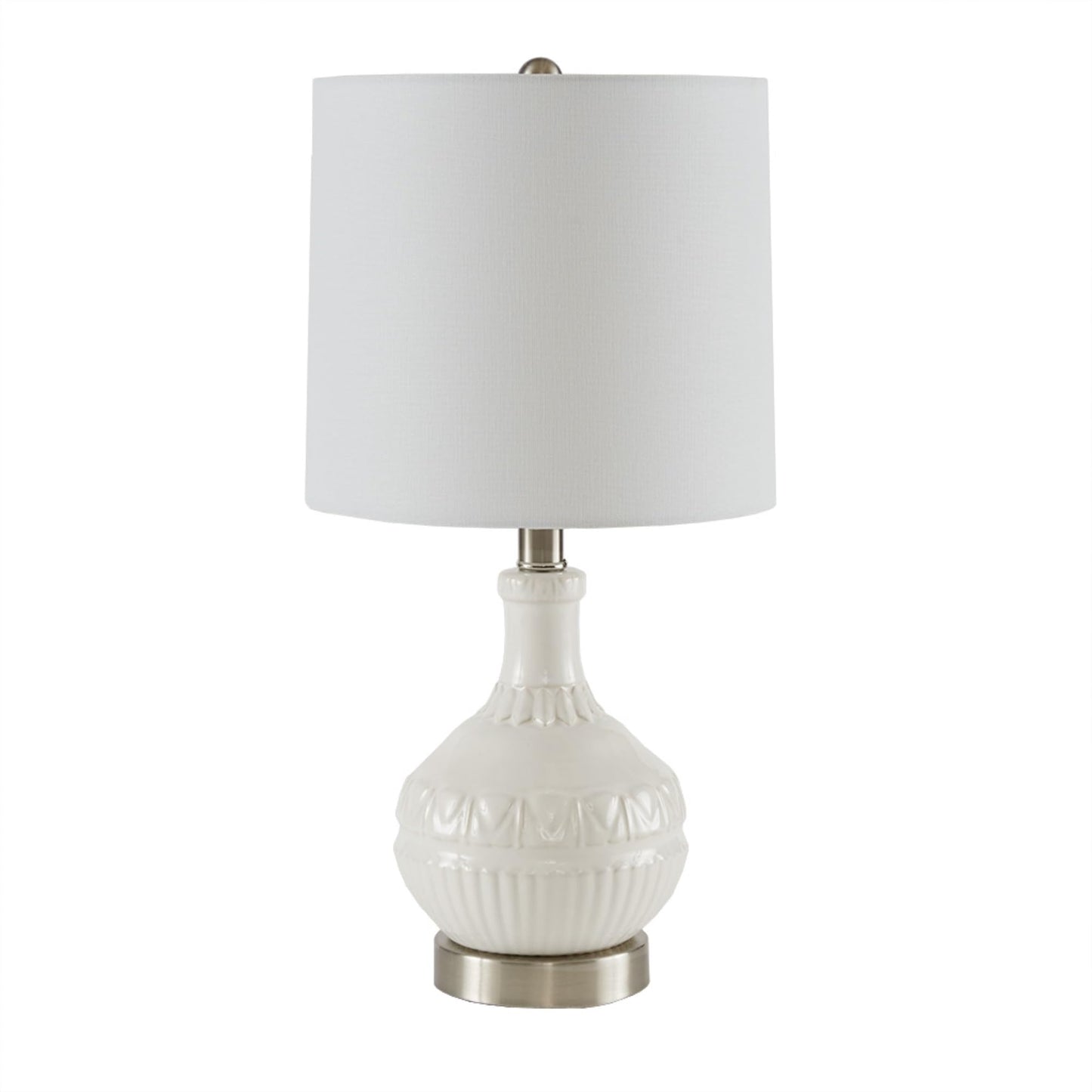 Rynx | Ergode Pr embossed Boho Table Lamp - Ceramic base with painted white finish - Tapered drum-shaped shades - Elegant and sophisticated design - Includes type A light bulb