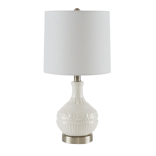 Rynx | Ergode Pr embossed Boho Table Lamp - Ceramic base with painted white finish - Tapered drum-shaped shades - Elegant and sophisticated design - Includes type A light bulb
