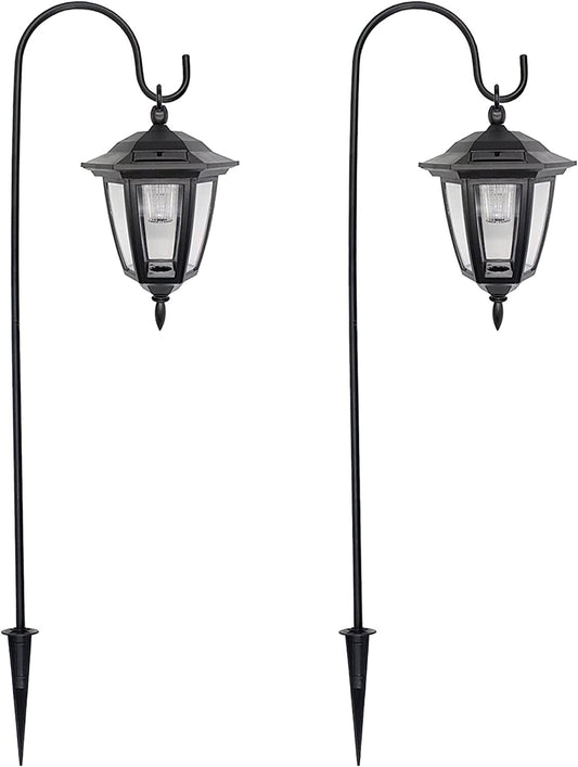 Rynx | Maggift 34" Solar Hanging Light, Warm White LED Garden Lantern with 2 Shepherd Hooks, 2 Pack