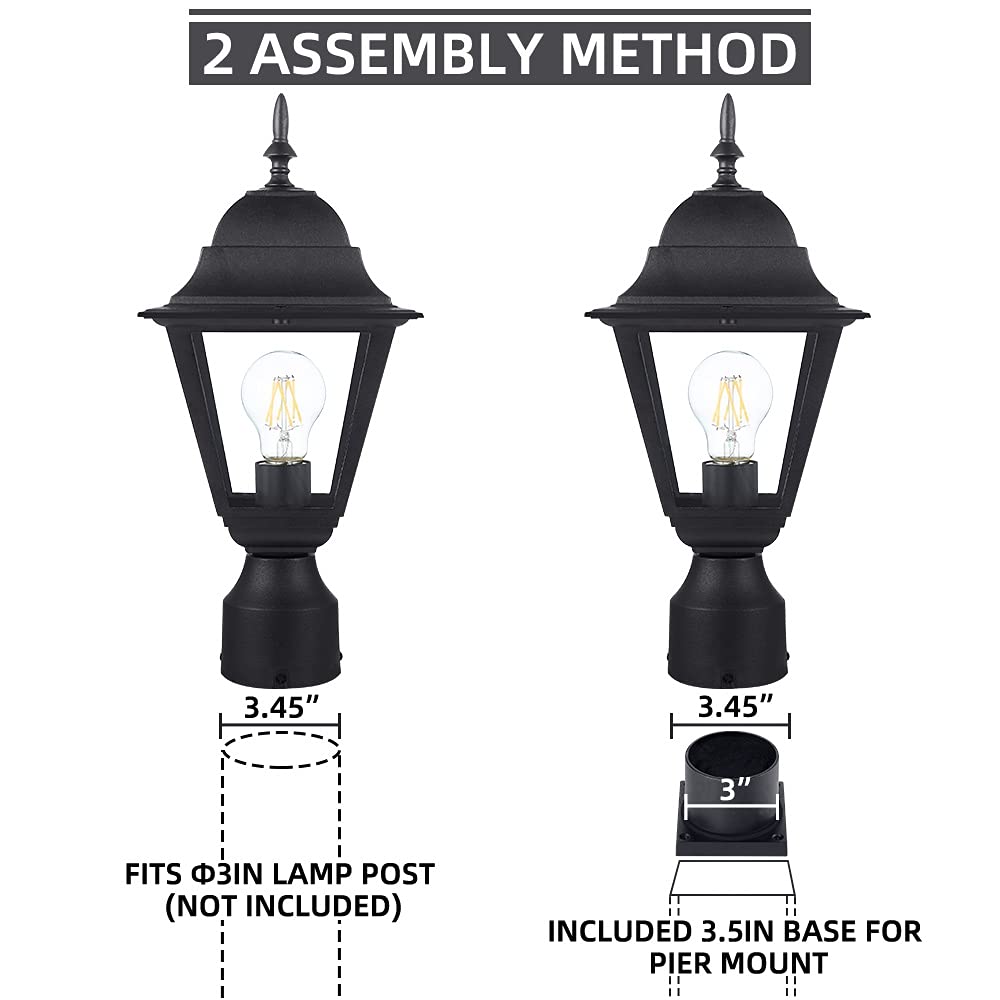 Rynx | Windben Matt Black Outdoor Post Light Fixture, Aluminum Lantern For Gardens, Yards, And Entrances